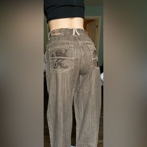Akademiks High Waisted Embroidered Denim Brown Jeans!